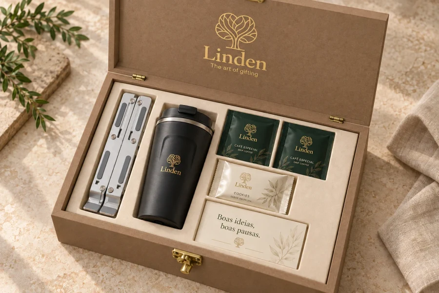 Boas ideias, boas pausas · kit completo Linden em MDF natural com superfície lisa · dobradiças e fecho