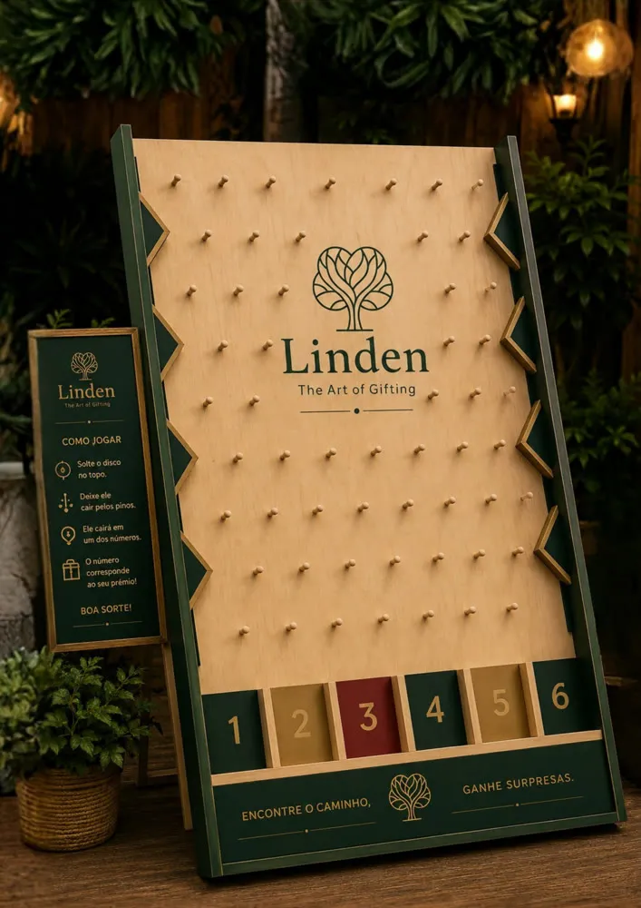 Jogo plinko gigante promocional, 1,50 × 1,10 m, personalizado para ativações