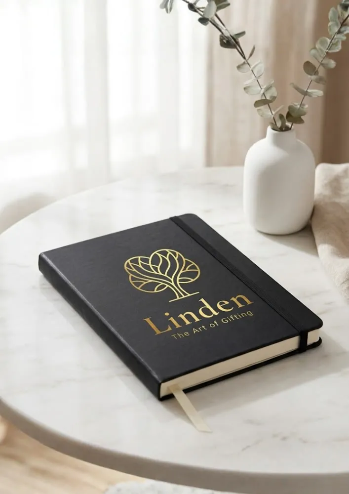 Caderno moleskine em formato A5 com personalização na capa