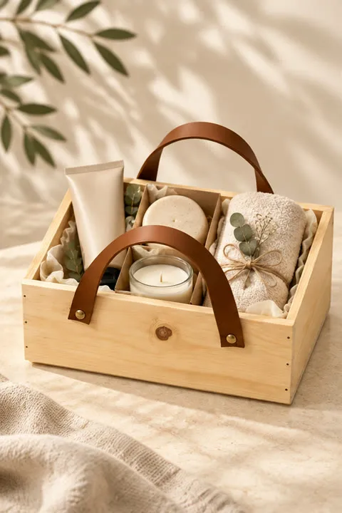 Caixote bolsa em madeira pinus natural com alça marrom